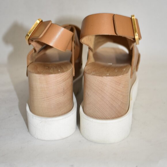$850 STELLA MCCARTNEY PERCY PLATFORM CRISS CROSS LEATHER SANDAL CAMEL 37 (DB23) - Picture 5 of 8